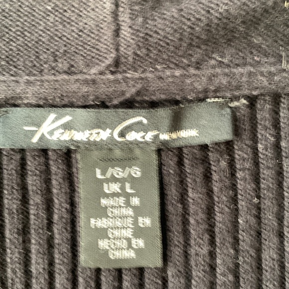 Kenneth Cole black cotton blend cardigan zipper detail rib knit panels design - Picture 3 of 4